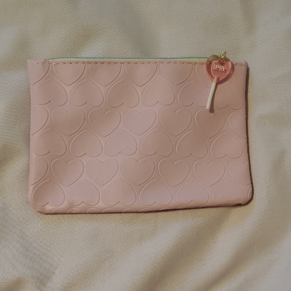 ipsy Pink Cosmetic Bag with Textured Finish and Rose Gold Zipper